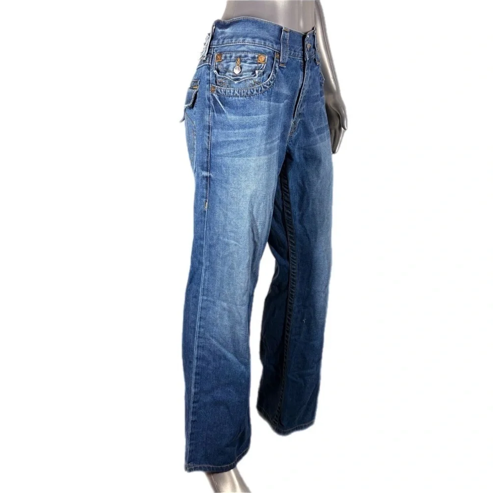 True Religion | Deer Hallow Denim Orange Stitch Straight Leg Jeans